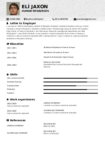 Human Resources  resume example